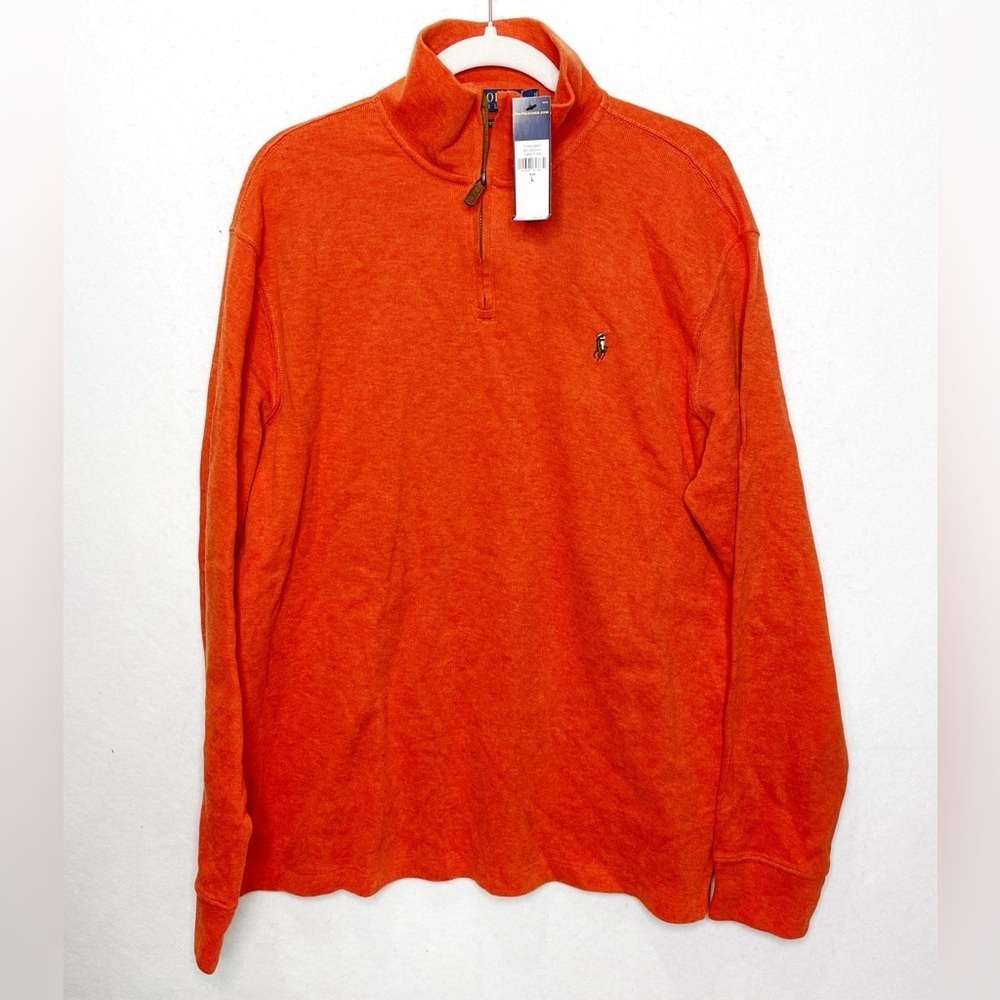 Polo Ralph Lauren Estate-Rib Quarter-Zip Pullover Orange Leather Zipper Pull